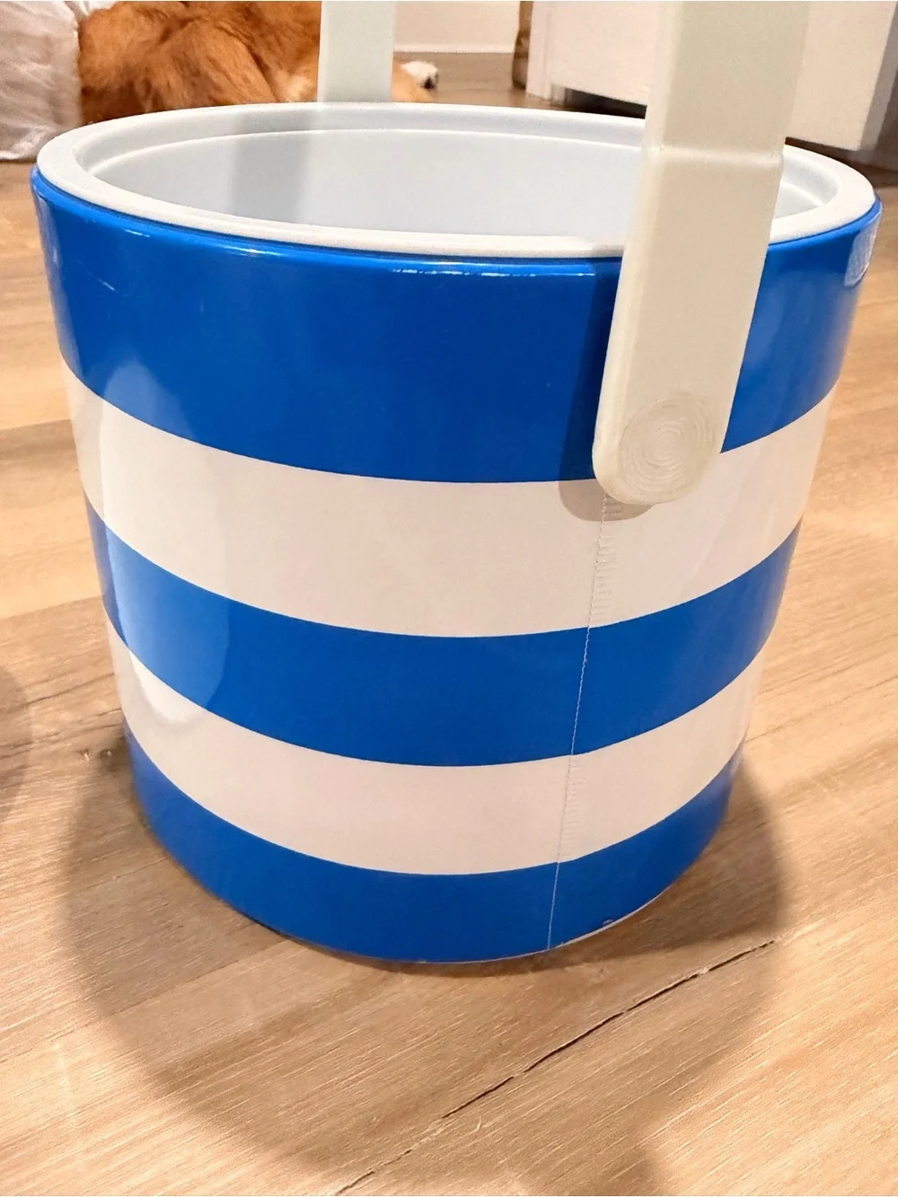 Blue and White Striped Insulated Ice Bucket with Handle